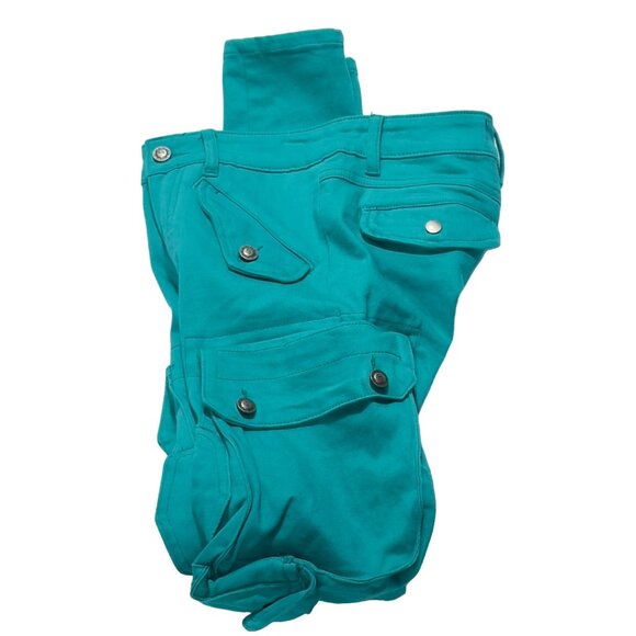 TULONES Currency Collections Men's Cargo Pants Turquoise Cotton Stretch Size 28 - Picture 6 of 12